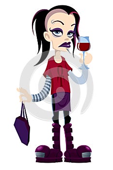 Young gothic man with glass of wine