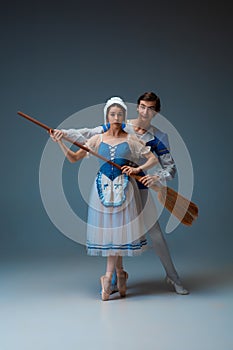 Young and graceful ballet dancers as Cinderella fairytail characters.