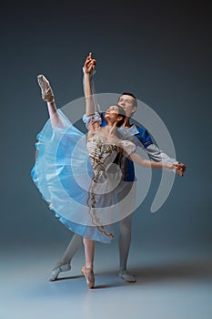 Young and graceful ballet dancers as Cinderella fairytail characters.