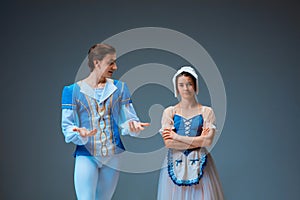 Young and graceful ballet dancers as Cinderella fairytail characters.