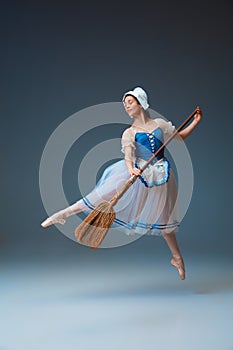 Young and graceful female ballet dancer as Cinderella fairytail character