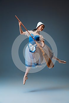Young and graceful female ballet dancer as Cinderella fairytail character
