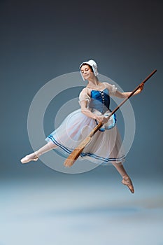 Young and graceful female ballet dancer as Cinderella fairytail character