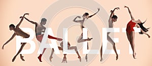 Young graceful female and male ballet dancers, creative collage