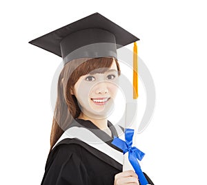 Young graduate girl student holding and showing diploma