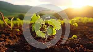 Young grapevine seedlings thriving in a picturesque vineyard