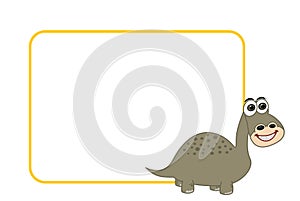 Young green herbivorous dinosaur with big smile and yellow sign