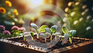 Young Green Seedlings in Early Stage in the Spring Garden