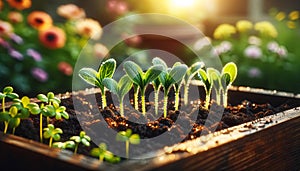 Young Green Seedlings in Early Stage in the Spring Garden