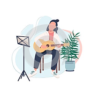 Young guitarist flat color vector faceless character