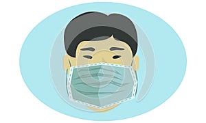 Young guy of Asian appearance in a protective medical mask