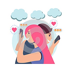 Young guy and girl emotions correspond on the phone