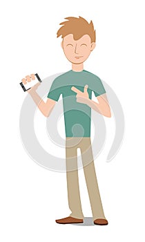 Young guy holding a phone