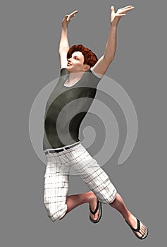 Young guy leaping in joy