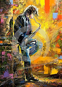 Young guy playing a saxophone