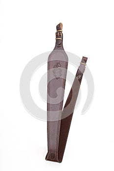 Armored brown leather belt on white isolated background