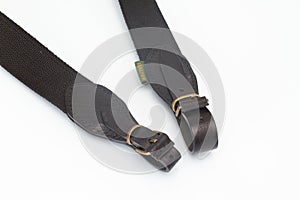 Armored brown leather belt on white isolated background