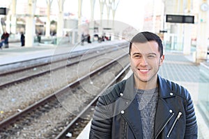 Young guy in train station