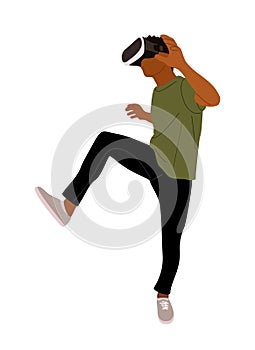 Young guy in virtual reality headset vector.