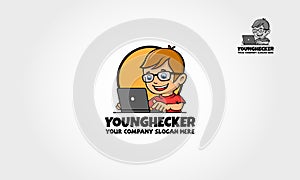 Young Hacker Logo Cartoon Mascot.