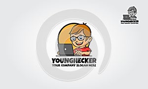 Young Hacker Logo Cartoon Mascot.