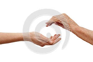 Young hand holding and elder one