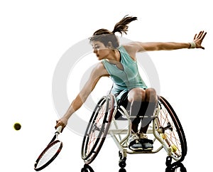 Young handicapped tennis player woman welchair sport isolated si