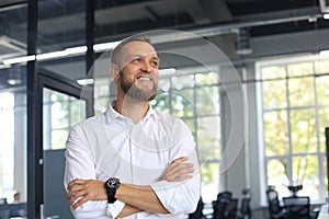 Young handsome businessman smiling in an office environment