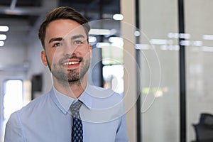 Young handsome businessman smiling in an office environment