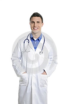 Young handsome doctor isolated on white