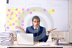 The young handsome employee in front of whiteboard with to-do list