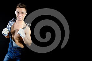 Young handsome handyman. White background.