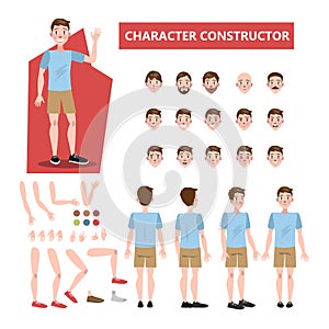 Young handsome man character set for animation