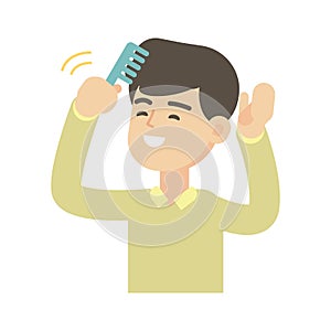 Young handsome man combing hair, cute vector illustration. photo