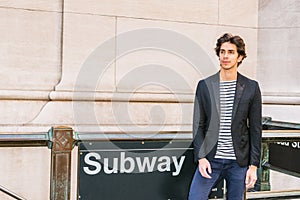 Young handsome man traveling in New York