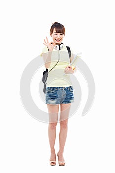 Young happy Asian student show OK sign