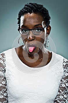 Young Happy Black Woman Sticking Out Her Tongue