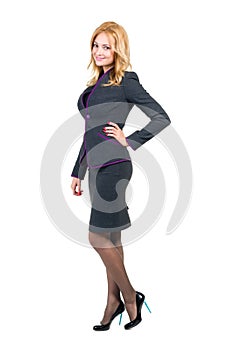 Young happy business woman, isolated on white