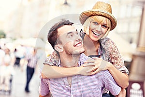 Young happy couple having fun in the Old Town