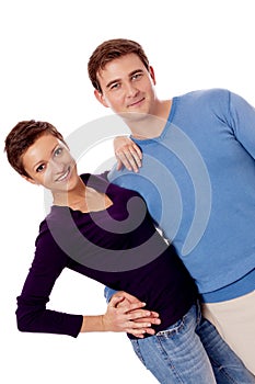 Young happy couple smiling in love isolated