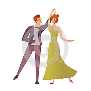 Young happy couples in love. Man and woman dancing ballroom dance. Vector Illustration, on white.