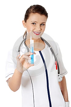 Young happy female doctor or nurse