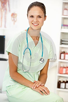 Young happy female hospital doctor photo