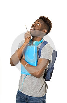 Young happy university black afro american student on his 20s smiling positive