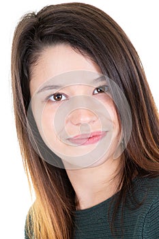 Young happy woman beauty portrait smiling on white background