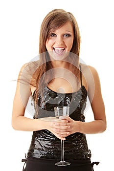 Young happy woman with champagne