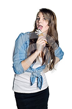 Young happy woman with ice-cream