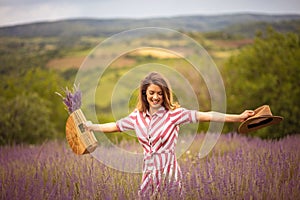 Happy Woman in lavender filed