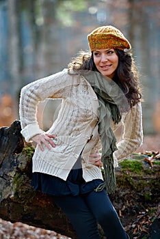 Young happy woman outdoor in autumn