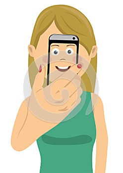 Young happy woman taking selfie picture